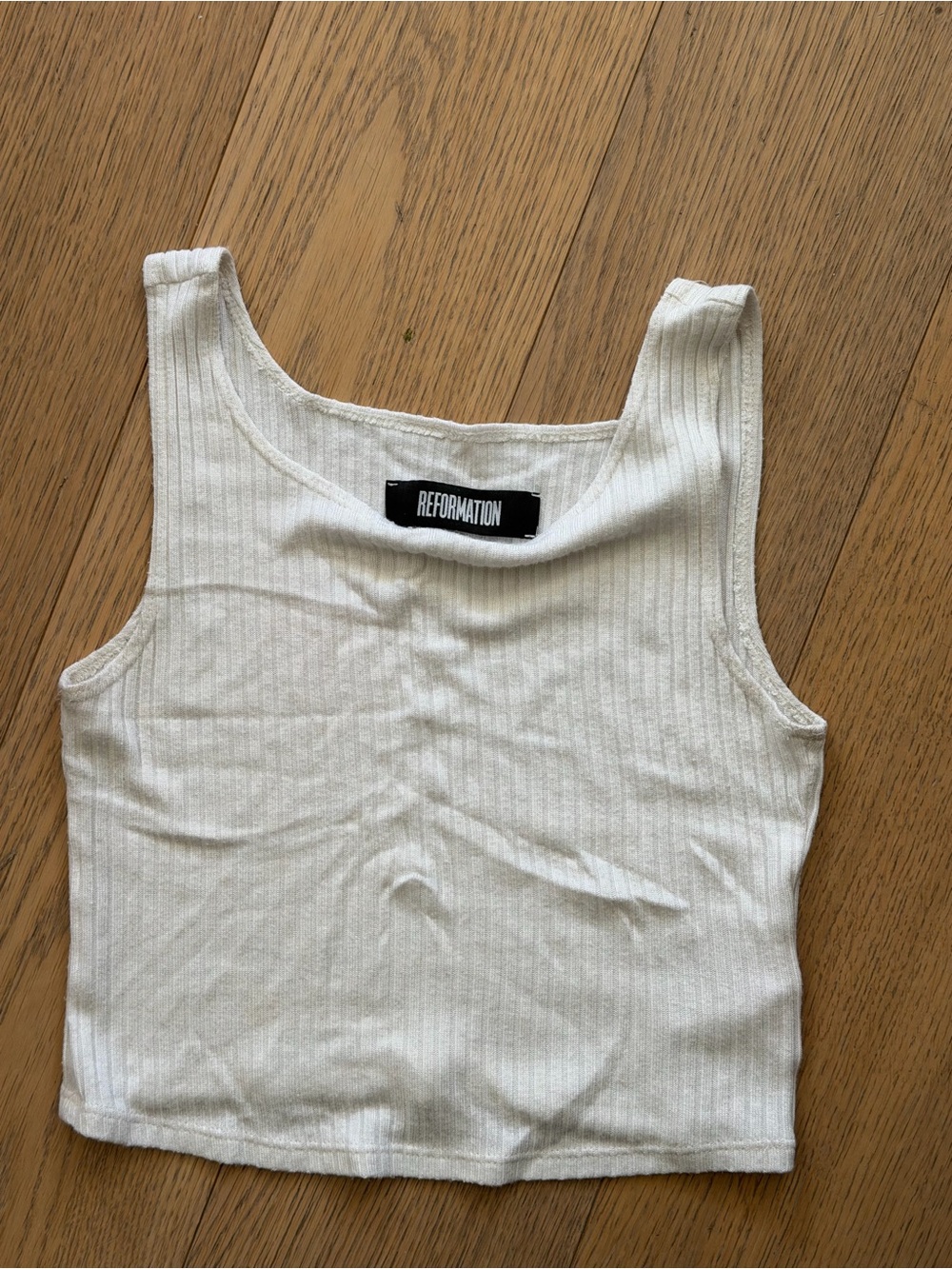 Reformation Cream Ribbed Square-Neck Tank Small